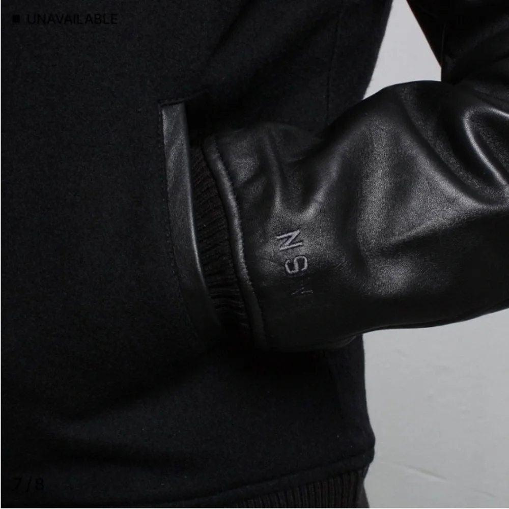 Nike NSW Black Leather Wool Hooded Destroyer Varsity Bomber Jacket S Letterman
